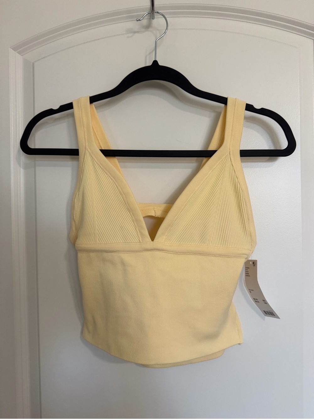 Urban Outfitters Pale Yellow Ribbed V-Neck Crop Top